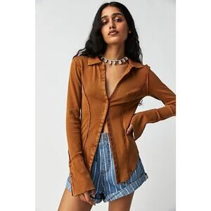 Free People We The Free Dropping Tears *In Light Brown* Shirting Cotton Top M